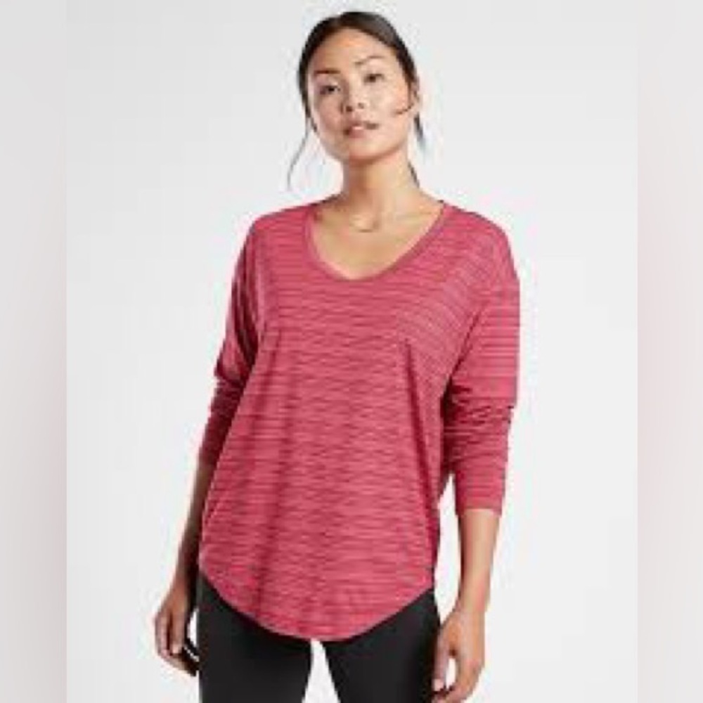 Athleta Cloudlight Stratus Striped Top Red Sz 1X Athletic Athleisure Yoga sport